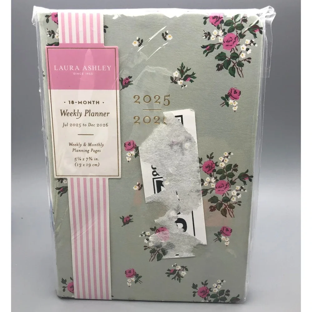 Laura Ashley 2025-2026 18-Month Weekly Monthly Planner Floral Sage Green Cottage